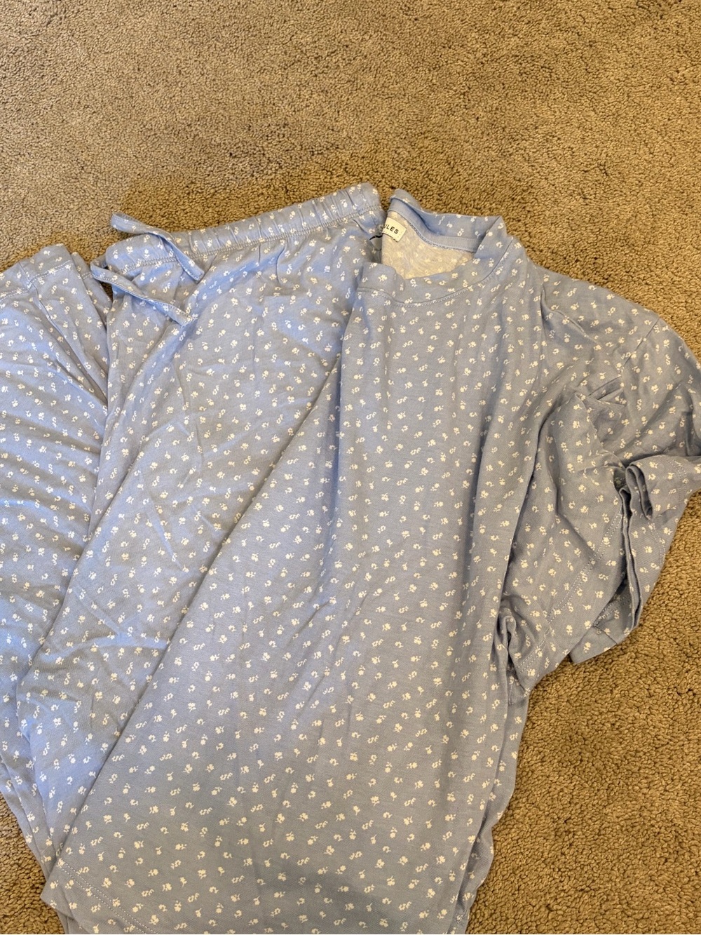 Light Blue Floral womens  Pajama Set - Soft Cotton Sleepwear